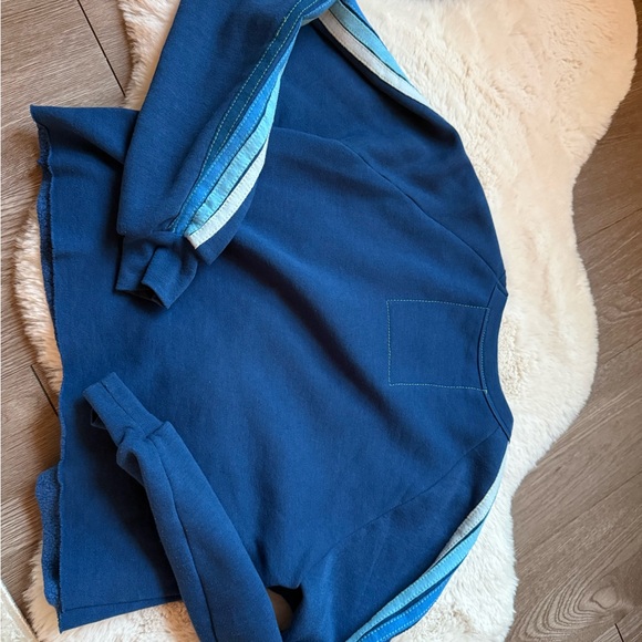 Aviator Nation Blue 5 stripe crop Crewneck Sweater with Lightning Bolt women sma - Picture 3 of 3